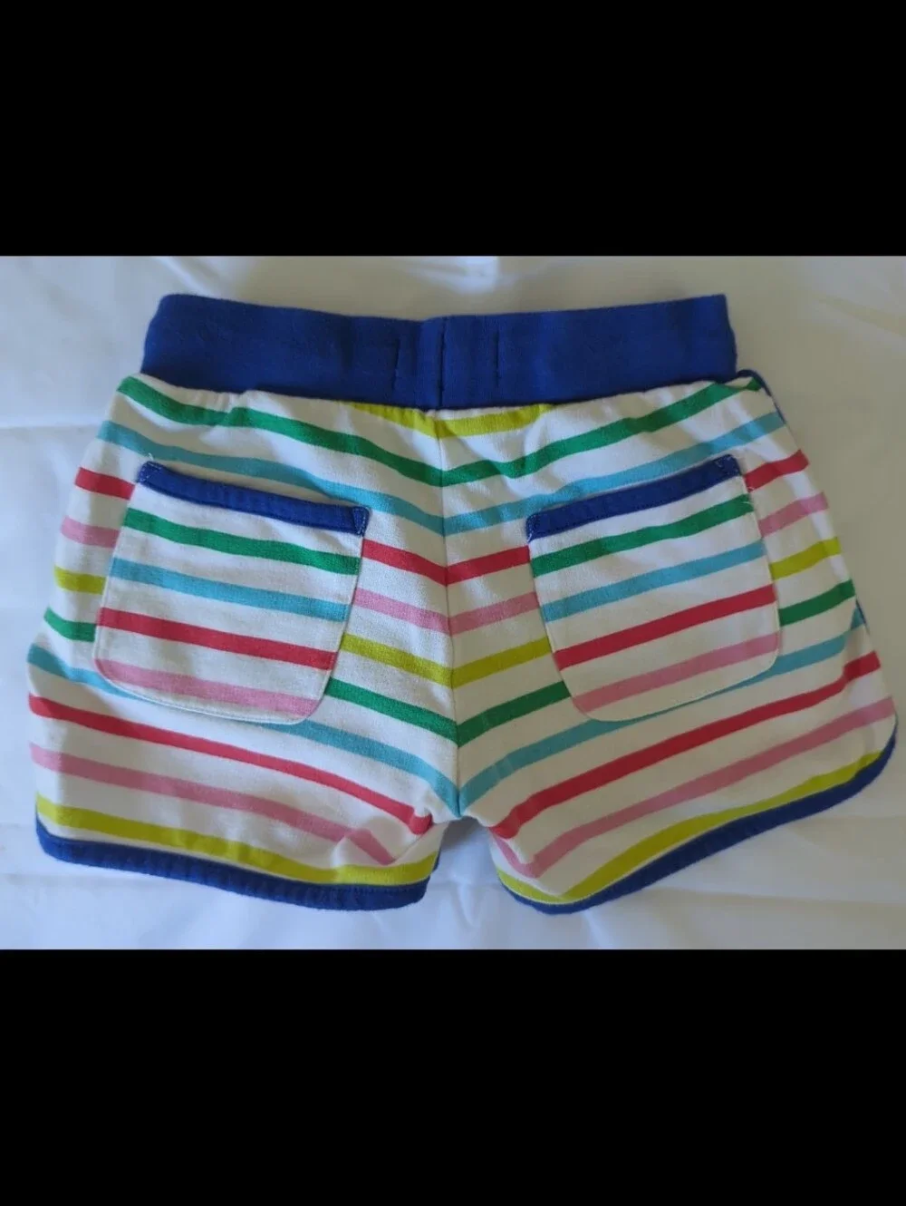 Mini Boden Multicolor Stripe Shorts with Blue Trim